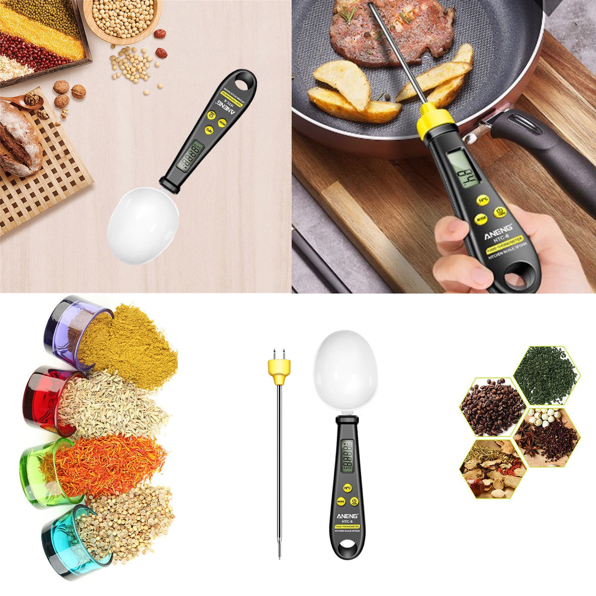 Chmadoxn Kitchen Scale Spoon Gram Measuring Spoon, 500g/0.1g Cute Digital Weight Scale Spoon Milligram Measuring Scoop Grams Electronic Measuring Cup for Portioning Tea, Flour, Spices As Show A