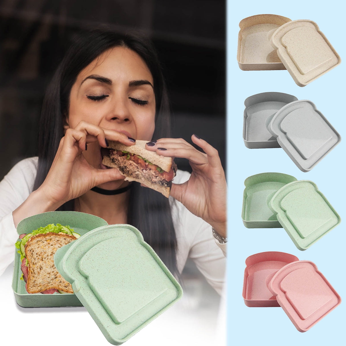 Darzheoy Sandwich Containers, Reusable Sandwich Box Container, Sandwich Holder Bread Container for Adults, BPA Free, Microwave & Dishwasher Safe, Office, Camping Green