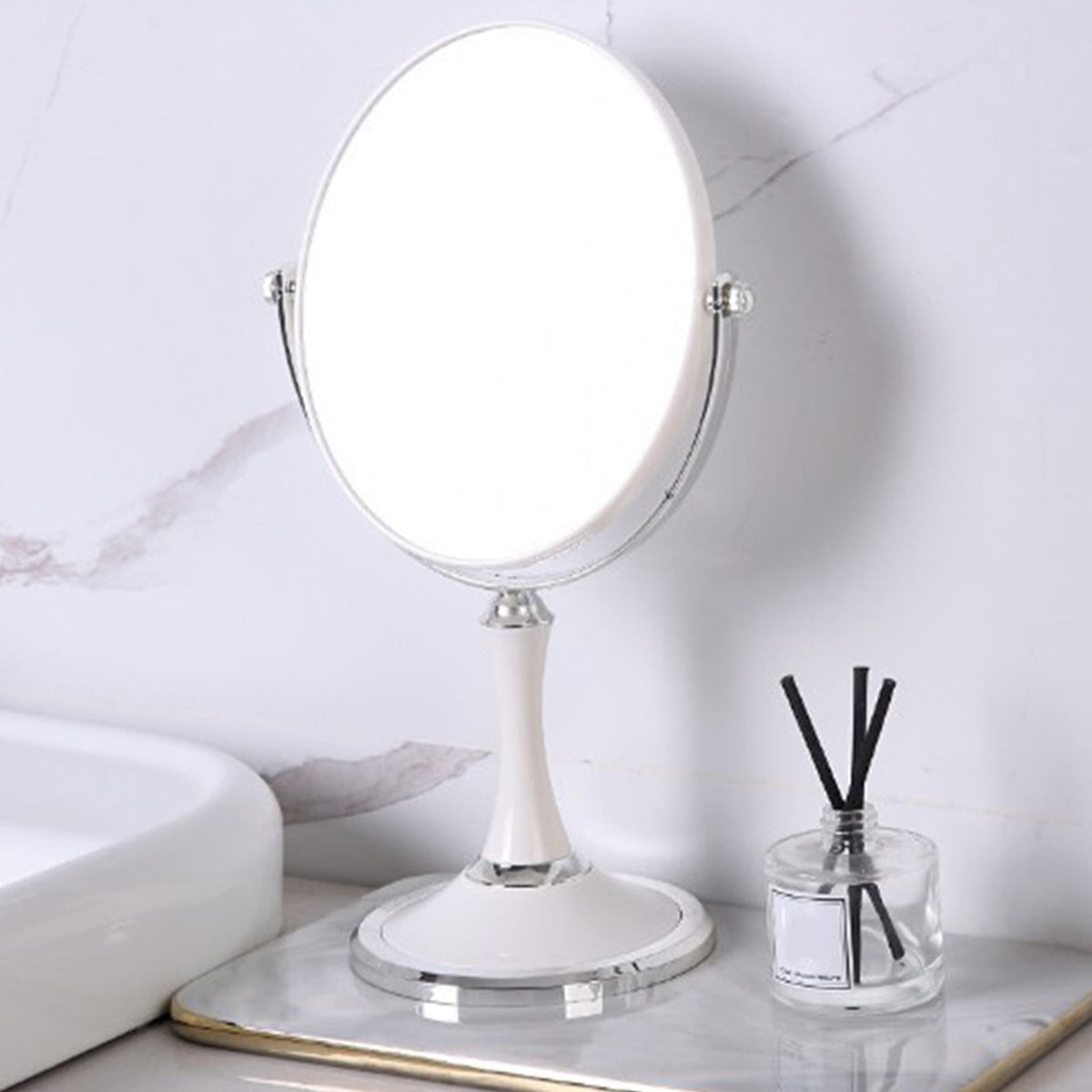 Back to School Magnifying Makeup Mirror Double Sided Tabletop Mirror with 3 Magnification, Magnified Desk Mirror for Makeup, Cosmetic Vanity Mirror with Stand and 360° Rotation 5.9×11.4 in White