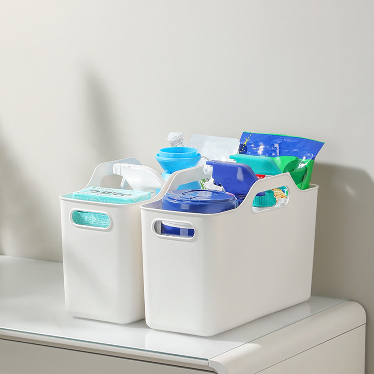Kdkad White Plastic Storage Basket, Bins for Organization and Storage, Versatile Home Edit Containers,11 Inch Cube Storage Boxes for Office Kitchen Bathroom