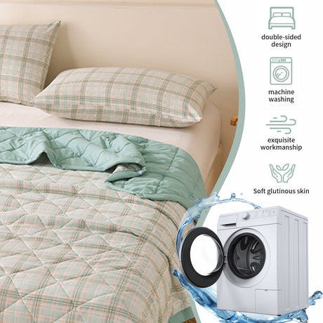 AYktou Reversible Patchwork Quilts Queen Size, 78.74x59.05in Lightweight Plaid Bedspreads Coverlets Quilt Bedding Blanket for All Seasons #G - Multicolor - 59X39"