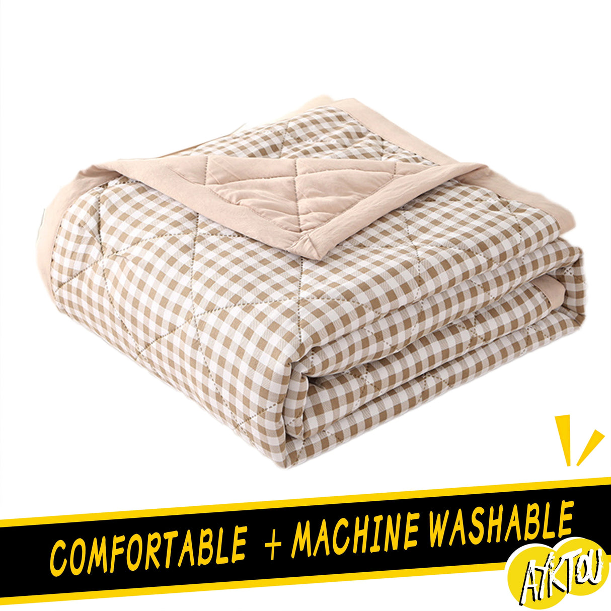 AYktou Reversible Patchwork Quilts Queen Size, 78.74x59.05in Lightweight Plaid Bedspreads Coverlets Quilt Bedding Blanket for All Seasons Khaki