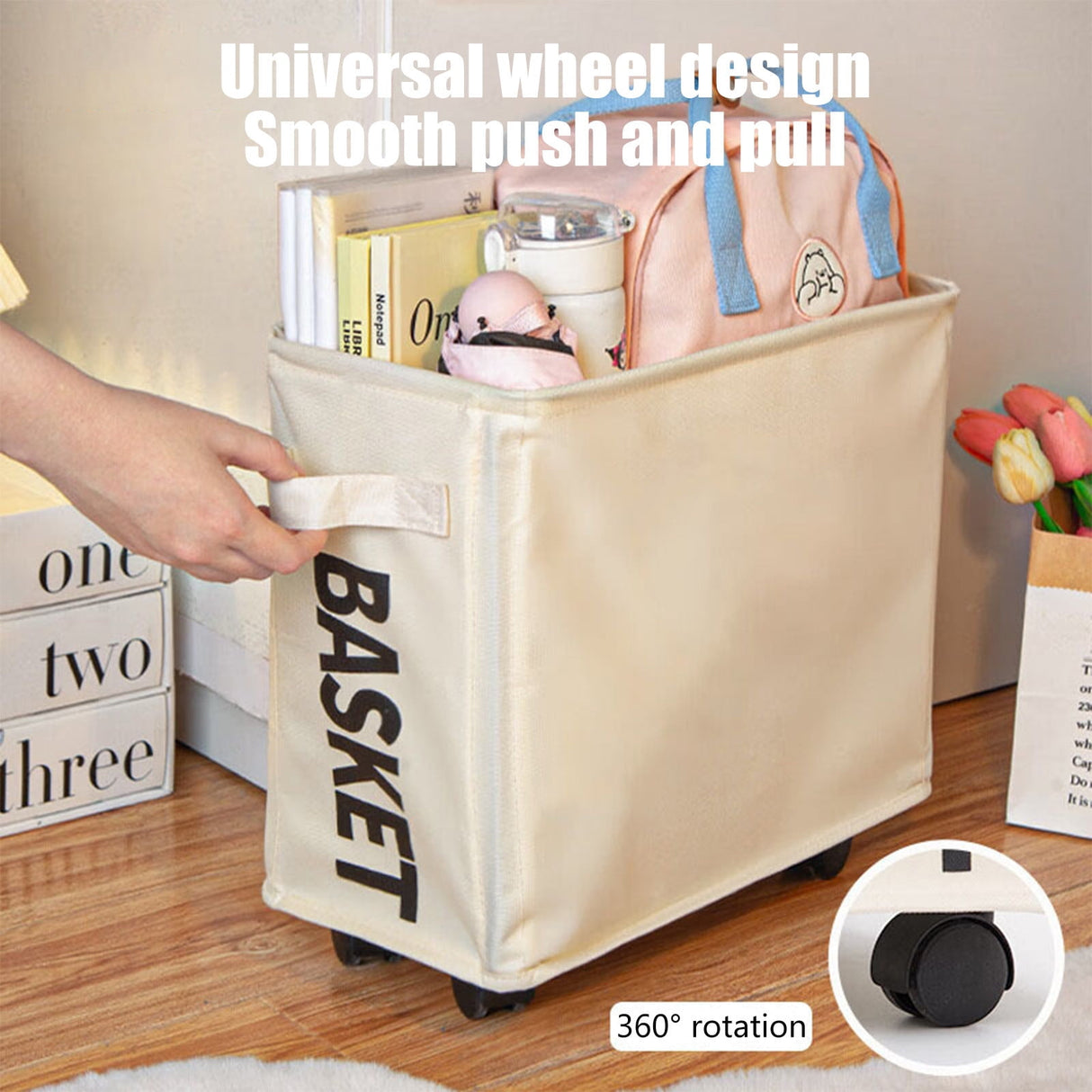 Darzheoy Laundry Baskets with Wheels and Handle, Collapsible Laundry Baskets, Clothes Laundry Basket with Removable Wash Bags for College Dorm, Rolling Laundry Hamper Beige