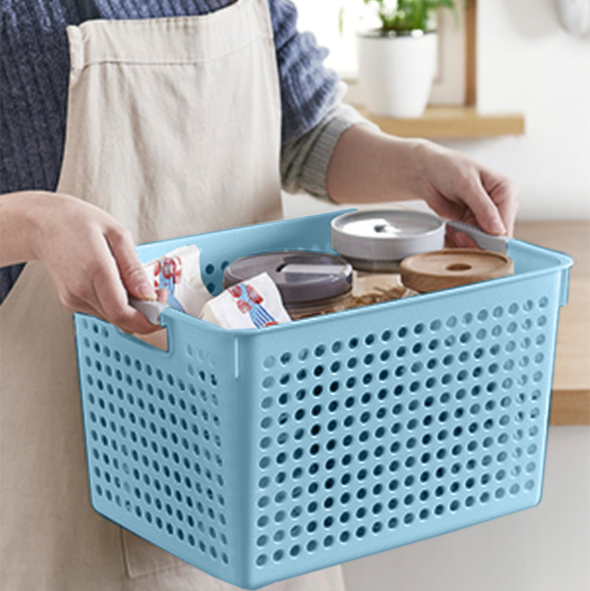 Darzheoy Laundry Basket, 2 pcs Plastic Hamper with Handles, Open Storage Bin to Organize Closets, Cabinets, Pantry, Shelving and Countertop Space, Suitable for Families and Dorms 1PC-Blue