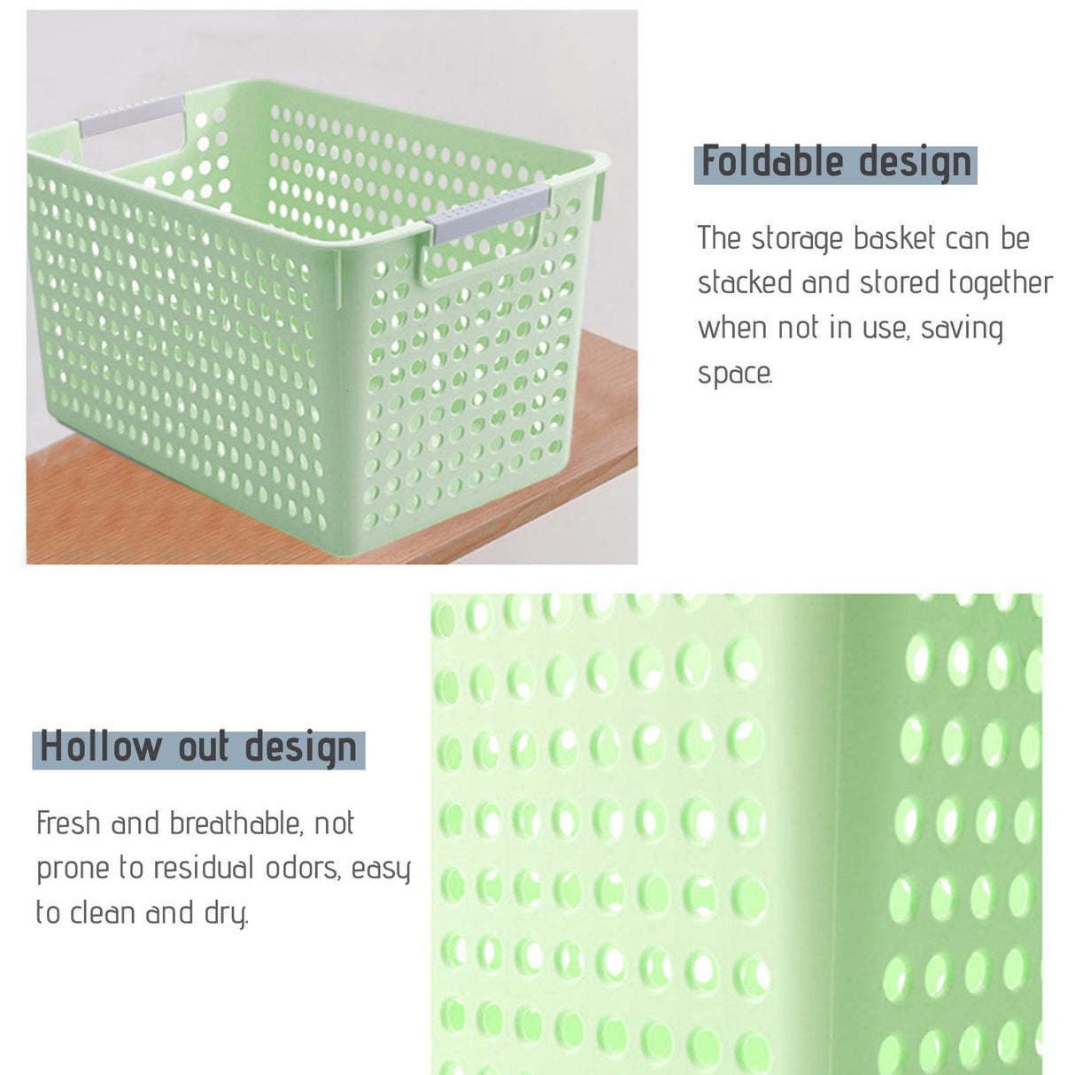 Darzheoy Laundry Basket, 2 pcs Plastic Hamper with Handles, Open Storage Bin to Organize Closets, Cabinets, Pantry, Shelving and Countertop Space, Suitable for Families and Dorms 1PC-Green