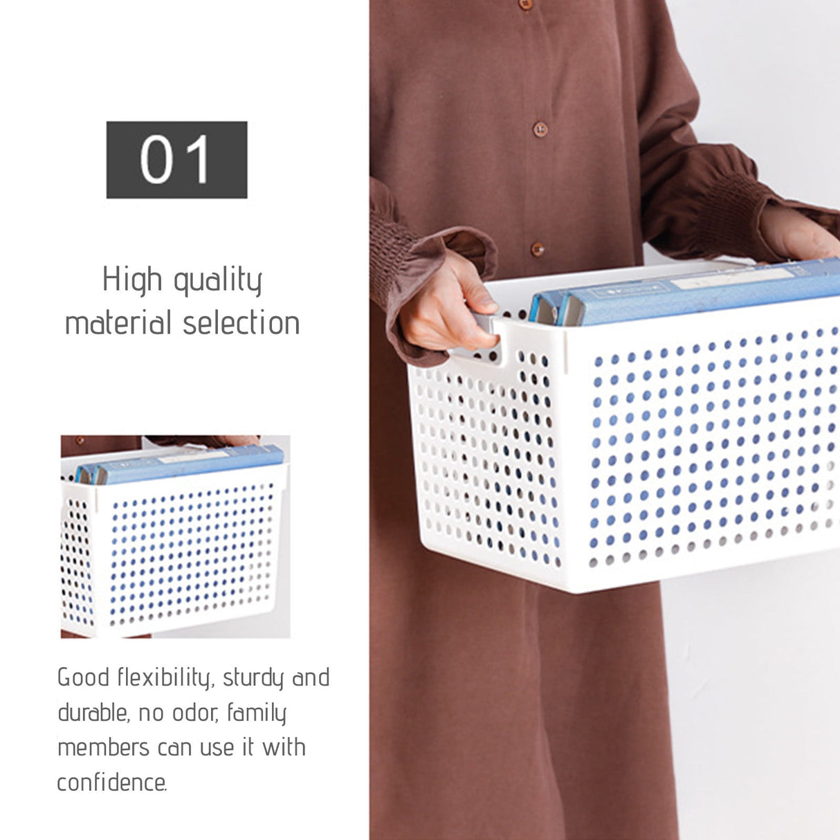 Darzheoy Laundry Basket, 2 pcs Plastic Hamper with Handles, Open Storage Bin to Organize Closets, Cabinets, Pantry, Shelving and Countertop Space, Suitable for Families and Dorms 1PC-White