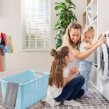 Darzheoy Laundry Basket, 2 pcs Plastic Hamper with Handles, Open Storage Bin to Organize Closets, Cabinets, Pantry, Shelving and Countertop Space, Suitable for Families and Dorms 3PC-Blue