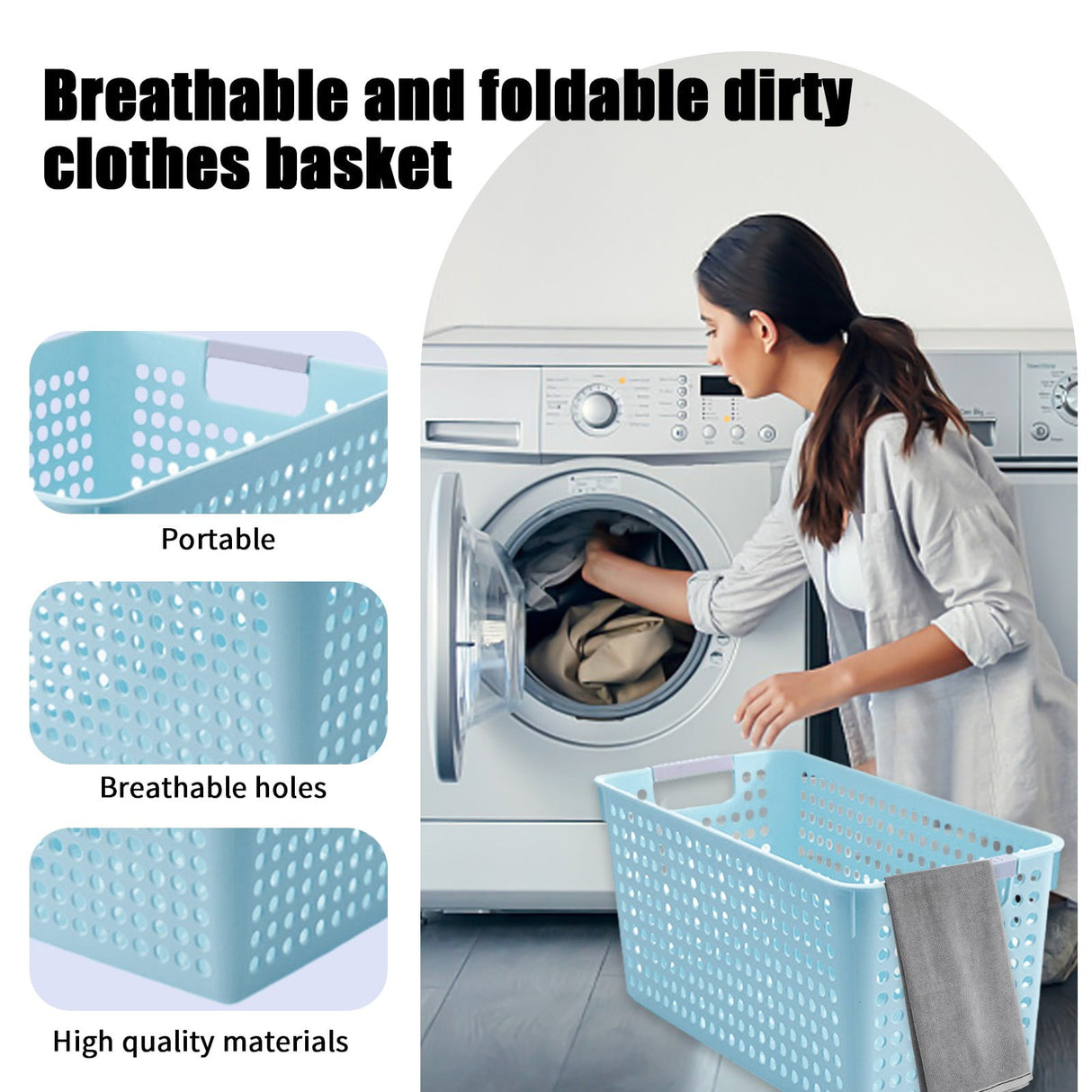 Darzheoy Laundry Basket, 2 pcs Plastic Hamper with Handles, Open Storage Bin to Organize Closets, Cabinets, Pantry, Shelving and Countertop Space, Suitable for Families and Dorms 3PC-Blue