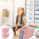 Darzheoy Laundry Basket, 2 pcs Plastic Hamper with Handles, Open Storage Bin to Organize Closets, Cabinets, Pantry, Shelving and Countertop Space, Suitable for Families and Dorms 3PC-Pink