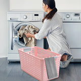 Darzheoy Laundry Basket, 2 pcs Plastic Hamper with Handles, Open Storage Bin to Organize Closets, Cabinets, Pantry, Shelving and Countertop Space, Suitable for Families and Dorms 3PC-Pink