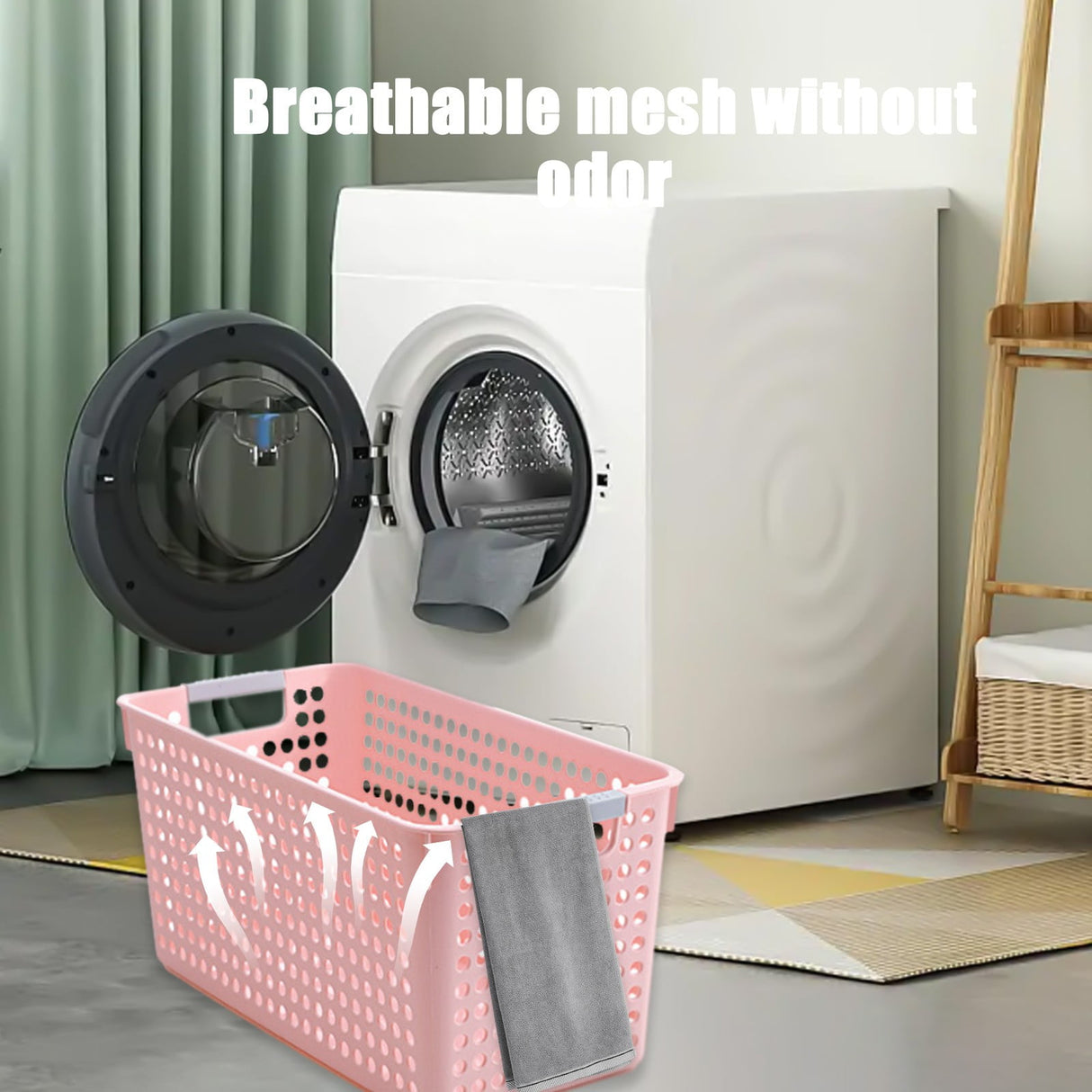 Darzheoy Laundry Basket, 2 pcs Plastic Hamper with Handles, Open Storage Bin to Organize Closets, Cabinets, Pantry, Shelving and Countertop Space, Suitable for Families and Dorms 3PC-Pink