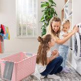 Darzheoy Laundry Basket, 2 pcs Plastic Hamper with Handles, Open Storage Bin to Organize Closets, Cabinets, Pantry, Shelving and Countertop Space, Suitable for Families and Dorms 3PC-Pink