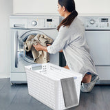 Darzheoy Laundry Basket, 2 pcs Plastic Hamper with Handles, Open Storage Bin to Organize Closets, Cabinets, Pantry, Shelving and Countertop Space, Suitable for Families and Dorms 3PC-White