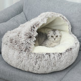 Darzheoy Calming Dog Beds & Cat Cave Bed with Hooded Cover, Removable Washable Round Beds for Small Medium Pets, Anti-Slip Plush Coved Bed for Pet (20"x20") C
