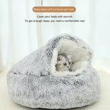 Darzheoy Calming Dog Beds & Cat Cave Bed with Hooded Cover, Removable Washable Round Beds for Small Medium Pets, Anti-Slip Plush Coved Bed for Pet (20"x20") D