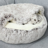 Darzheoy Calming Dog Beds & Cat Cave Bed with Hooded Cover, Removable Washable Round Beds for Small Medium Pets, Anti-Slip Plush Coved Bed for Pet (20"x20") K