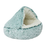 Darzheoy Calming Dog Beds & Cat Cave Bed with Hooded Cover, Removable Washable Round Beds for Small Medium Pets, Anti-Slip Plush Coved Bed for Pet (20"x20") P