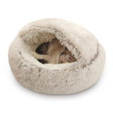 Darzheoy Cat Bed Round Plush Hooded Cat Bed Cave, for Indoor Cats or Small Dog Beds, Calming Pet Beds Calm Anti-nxiety Dog Bed, Waterproof Bottom Washable (16"x16") Coffee