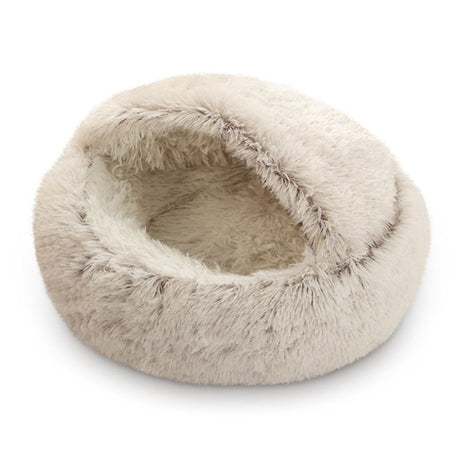 Darzheoy Cat Bed Round Plush Hooded Cat Bed Cave, for Indoor Cats or Small Dog Beds, Calming Pet Beds Calm Anti-nxiety Dog Bed, Waterproof Bottom Washable (16"x16") Coffee