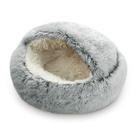 Darzheoy Cat Bed Round Plush Hooded Cat Bed Cave, for Indoor Cats or Small Dog Beds, Calming Pet Beds Calm Anti-nxiety Dog Bed, Waterproof Bottom Washable (16"x16") Gray