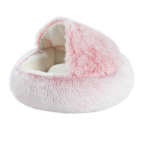 Darzheoy Cat Bed Round Plush Hooded Cat Bed Cave, for Indoor Cats or Small Dog Beds, Calming Pet Beds Calm Anti-nxiety Dog Bed, Waterproof Bottom Washable (16"x16") Pink