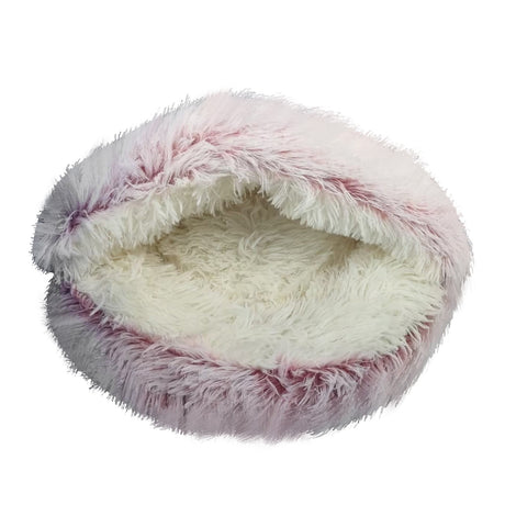 Darzheoy Cat Bed Round Plush Hooded Cat Bed Cave, for Indoor Cats or Small Dog Beds, Calming Pet Beds Calm Anti-nxiety Dog Bed, Waterproof Bottom Washable (16"x16") Purple