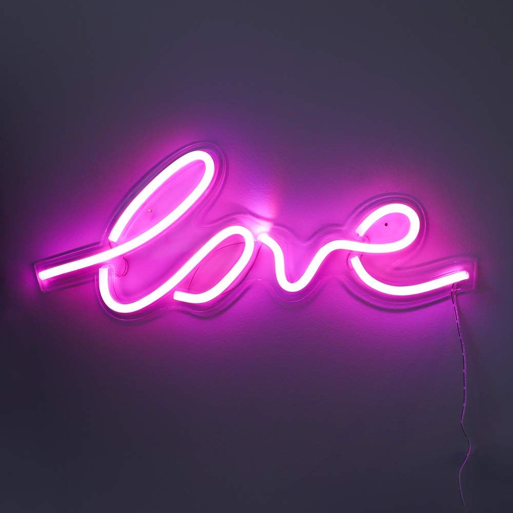 LED Neon Pink “Love” Wall Sign For Cool Light, Wall Art, Bedroom Decorations, Home Accessories, Party, Valentines Day, and Holiday Decor: Powered by USB Wire