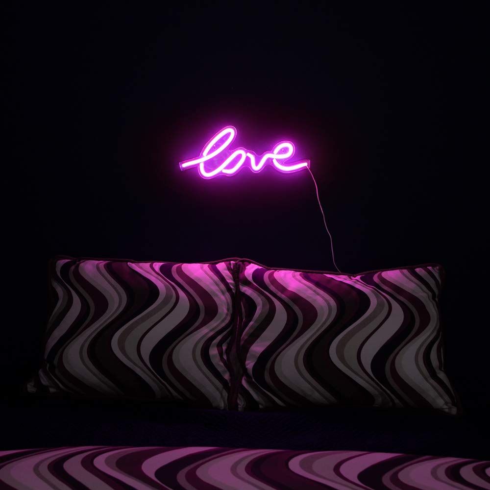 LED Neon Pink “Love” Wall Sign For Cool Light, Wall Art, Bedroom Decorations, Home Accessories, Party, Valentines Day, and Holiday Decor: Powered by USB Wire