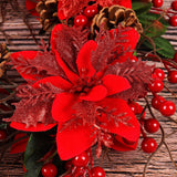 10 Pcs Christmas Glitter Artificial Poinsettia Flowers 6inch Christmas Wreath Christmas Tree Flowers Ornaments Holiday