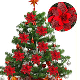10 Pcs Christmas Glitter Artificial Poinsettia Flowers 6inch Christmas Wreath Christmas Tree Flowers Ornaments Holiday