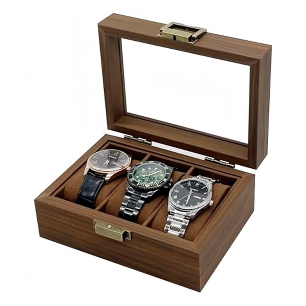 Wooden Watch Box for Men, 3 Slot Watch Display Case with Lid - Watch Display Storage Box, Collection Case, Accessory Storage, Wooden (oniy box)