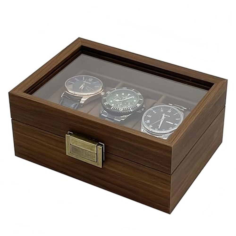 Wooden Watch Box for Men, 3 Slot Watch Display Case with Lid - Watch Display Storage Box, Collection Case, Accessory Storage, Wooden (oniy box)
