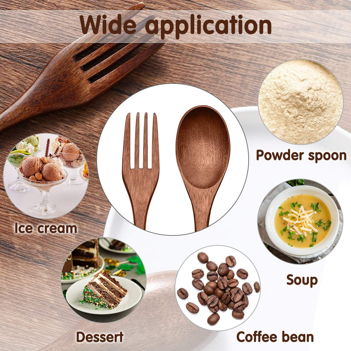 6pcs Wooden Spoons Forks Set Wood Dinner Utensil Set Reusable Flatware Tableware Set Handmade Natural Cutlery Set Includes Wood