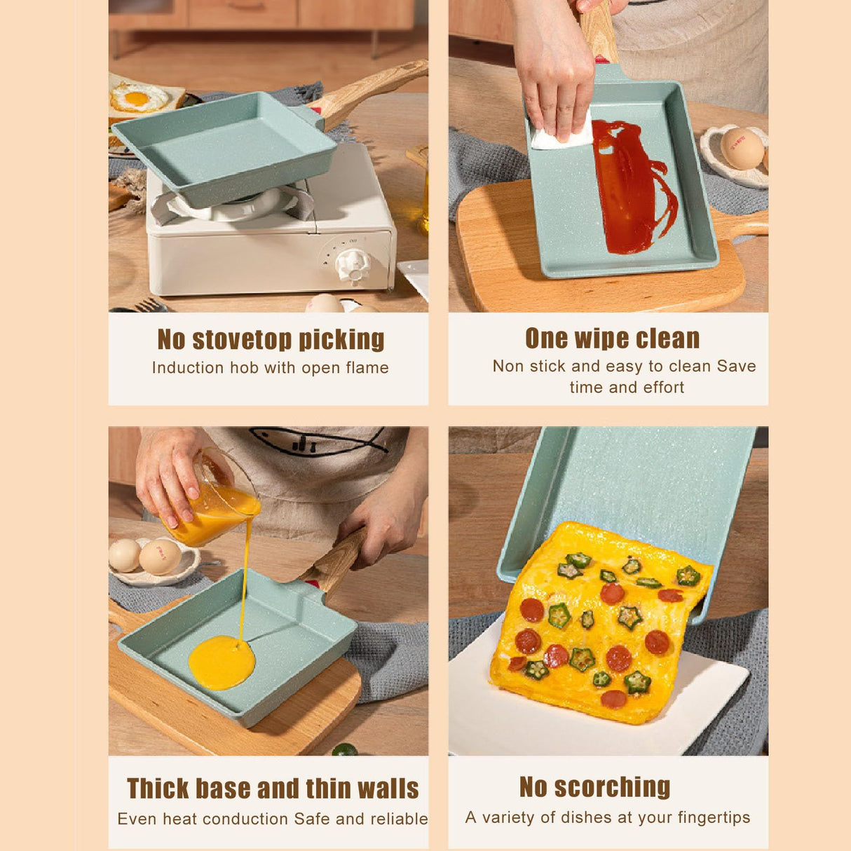 Egg Frying Pan Mini Frying Pan Green Non Stick Aluminum Alloy Frying Pan Heated Egg Frying Pan for Home