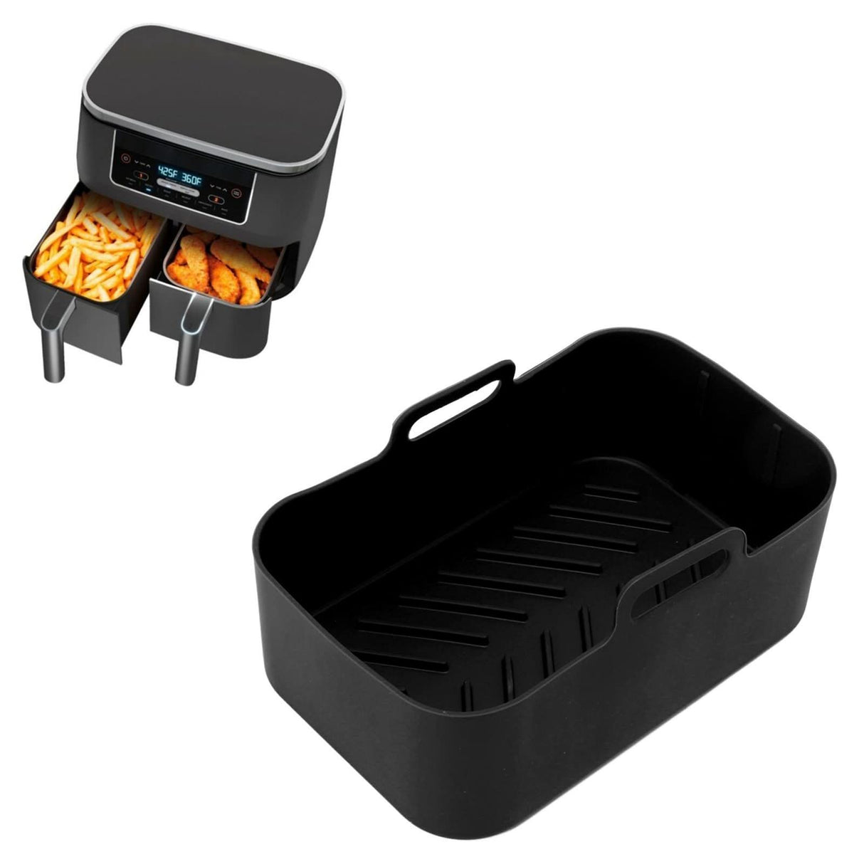Air Fryer Liners for Dual Air Fryer, Double Silicone Pot Reusable Accessories Airfryer ( Large Black)