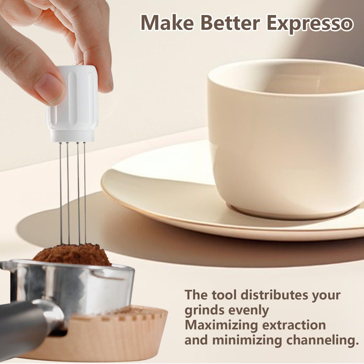 Espresso Distribution Tool, 0.4mm Espresso Tools Coffee Stirrer Distributor Espresso Machine Accessories with Magnetic (White)