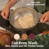Stainless Steel Kitchen Strainer For Washing Rice, Pasta And Small Grains fruits or strain rice faster than ever