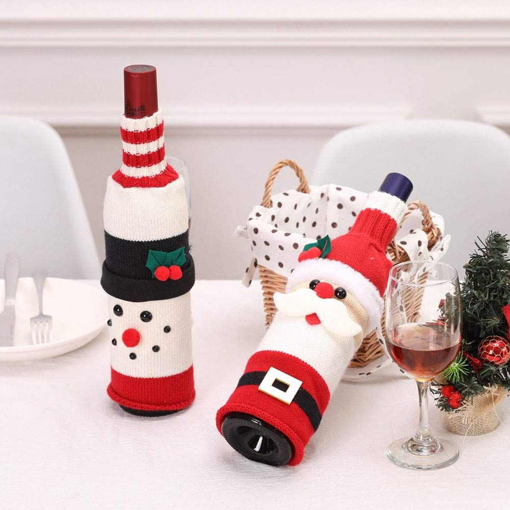 Christmas Wine Bottle Cover,Santa Claus Wine Bottle Toppers Handmade Wine Bottle Sweater Christmas Wine Bottle Decoration（2pcs）