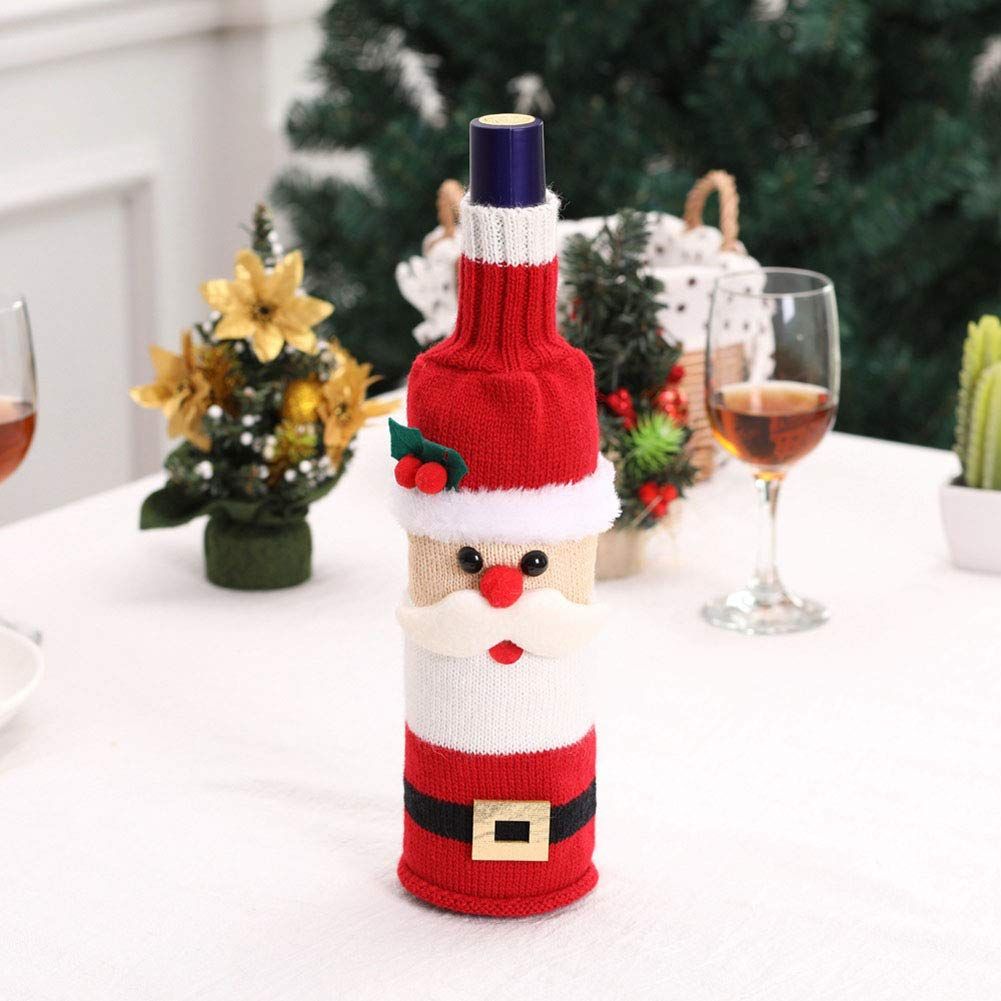 Christmas Wine Bottle Cover,Santa Claus Wine Bottle Toppers Handmade Wine Bottle Sweater Christmas Wine Bottle Decoration（2pcs）