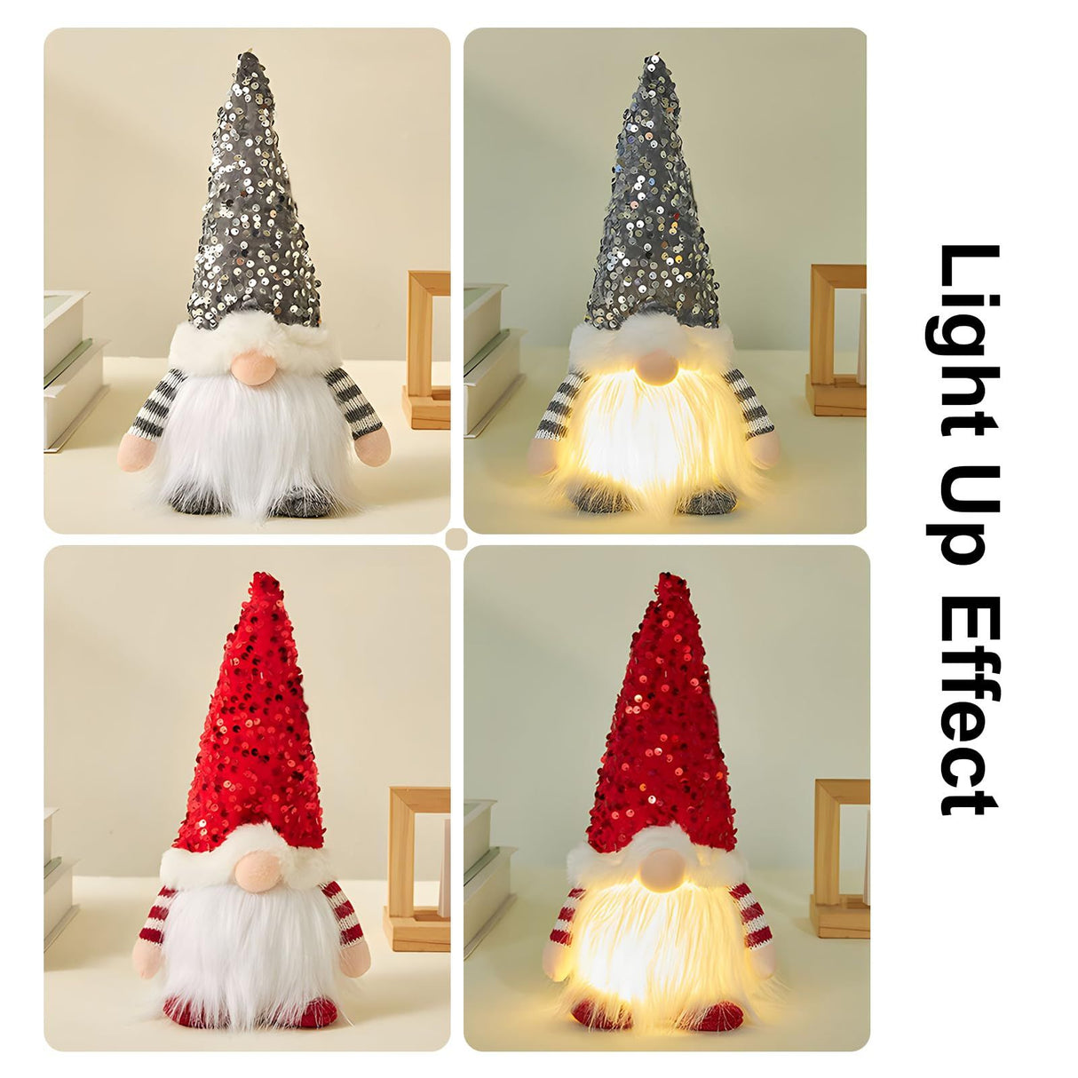 Lighted Christmas Gnome, Handmade Sequins Hat  , Light Up Plush Elf Toy Holiday Present, Battery Operated Winter Tabletop Christmas Decorations,3 pcs(red,gray,green)Single size 30 * 16cm