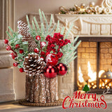 Christmas Decorations Indoor, Christmas Centerpiece Table Decorations, Small Artificial Tabletop/Desk Christmas Tree with Xmas Ornaments Pinecone Berry for Home Farmhouse  Décor (35*10cm)