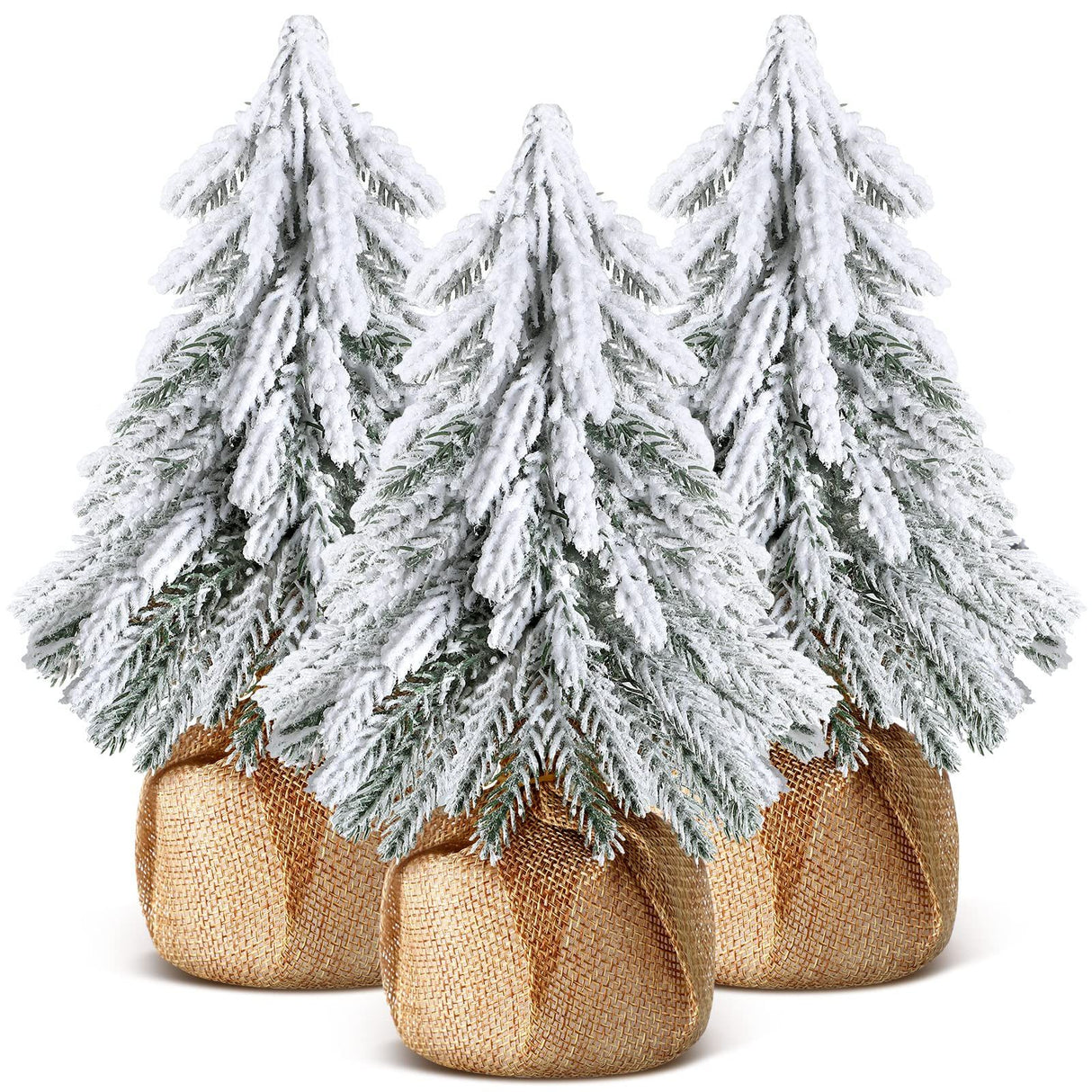 3 Pcs Snow Tabletop Christmas Trees, Snow Flocked Mini Tabletop Pine Trees with Wooden Base,Artificial Desk Christmas Trees for Xmas Holiday Home Party Table Decorations(22cm)