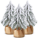 3 Pcs Snow Tabletop Christmas Trees, Snow Flocked Mini Tabletop Pine Trees with Wooden Base,Artificial Desk Christmas Trees for Xmas Holiday Home Party Table Decorations(22cm)
