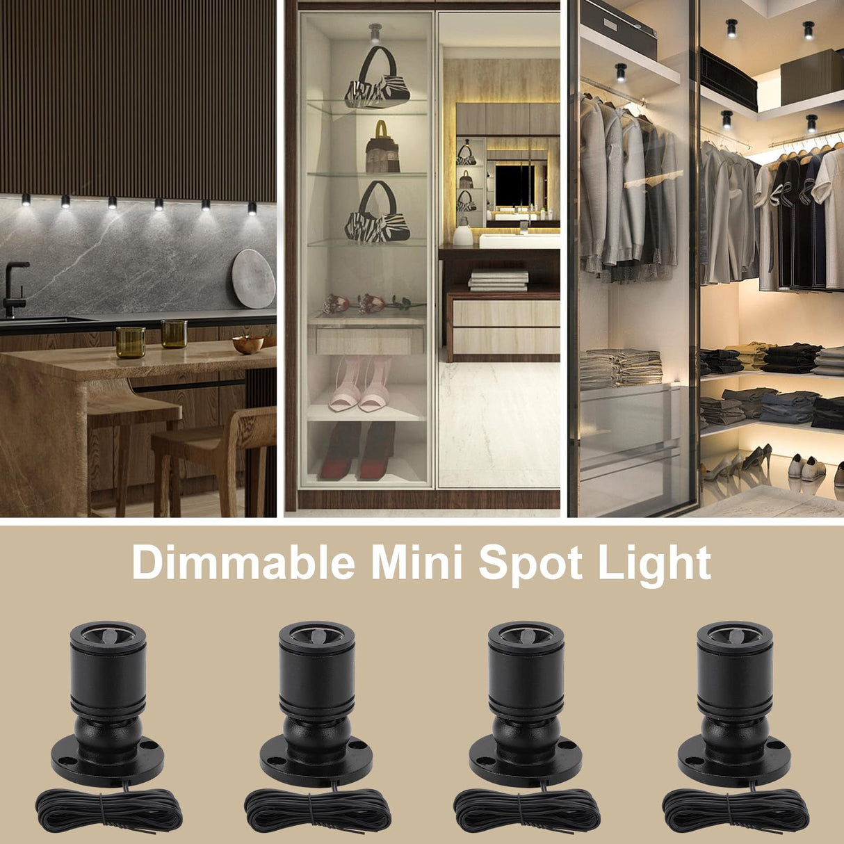 LED Mini Spot Light for Display, Small Spotlight , Miniature Spot Lights for Closet, Artwork, Jewelry, DIY Craft and Plants (4-White Light)