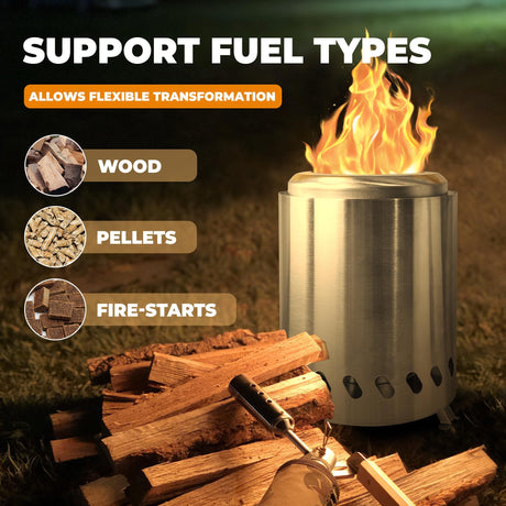 Portable Table Top Fire Pit with Stand, 8.5" Stainless Steel Mini Outdoor Low Smoke Burning Tabletop Firepit Fueled by Pellets or Wood, for Outside Camping