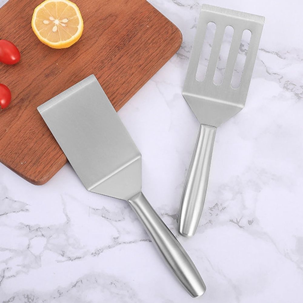 Plated Silver Stainless Steel Frying ula, Non-Scratch, Round Edges, Practical Kitchen Accessory