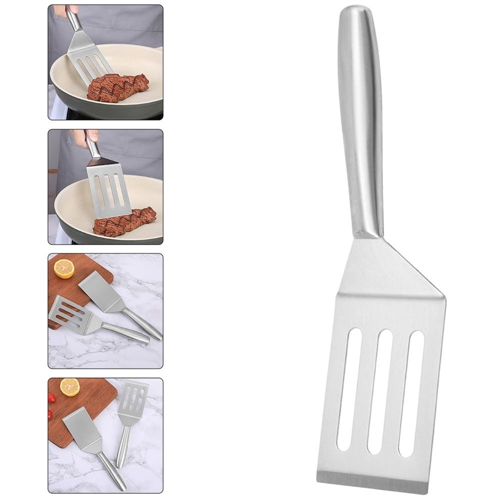 Plated Silver Stainless Steel Frying ula, Non-Scratch, Round Edges, Practical Kitchen Accessory