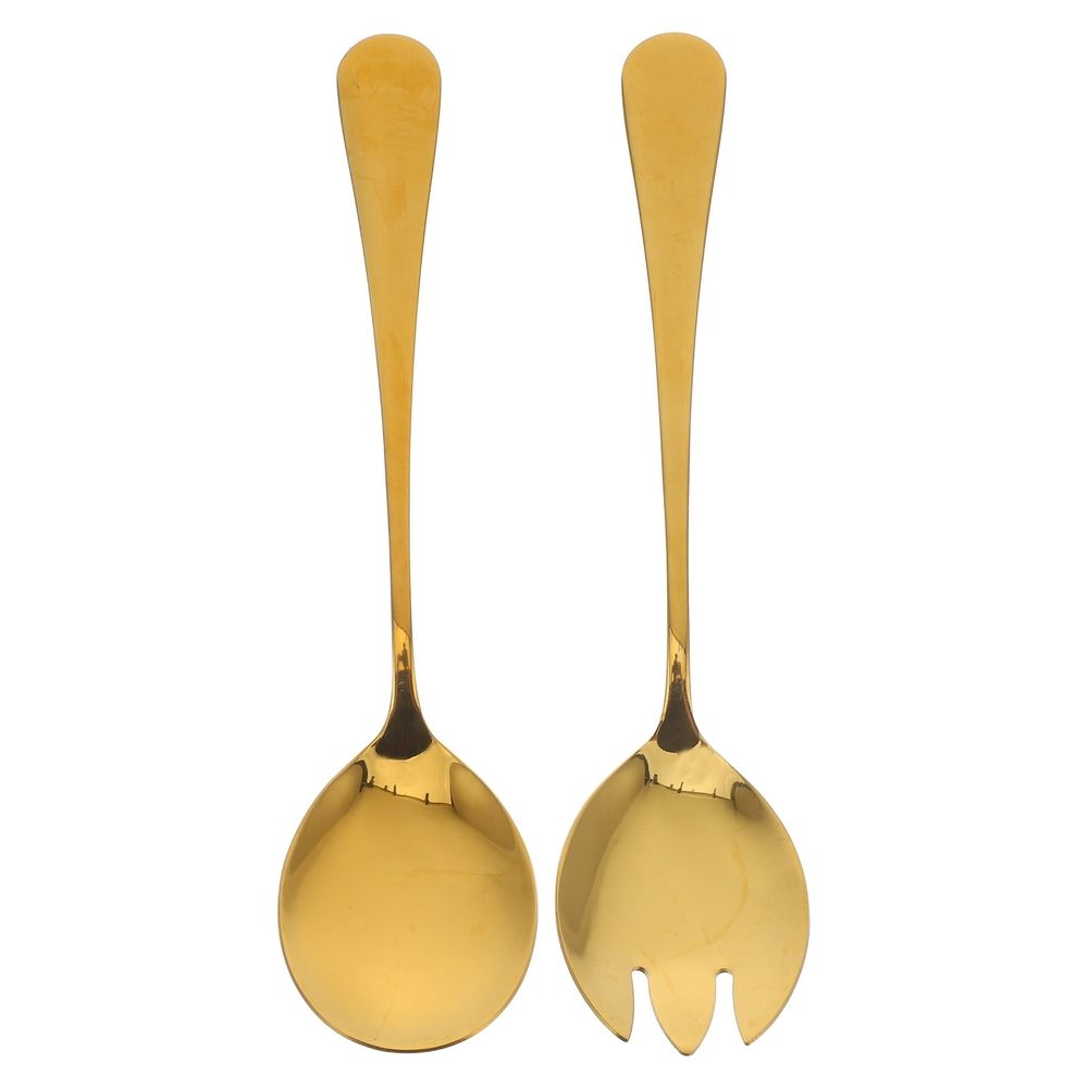 1Set Golden Stainless Steel Salad Serving Set Ergonomic Spoon and Fork for Daily Use