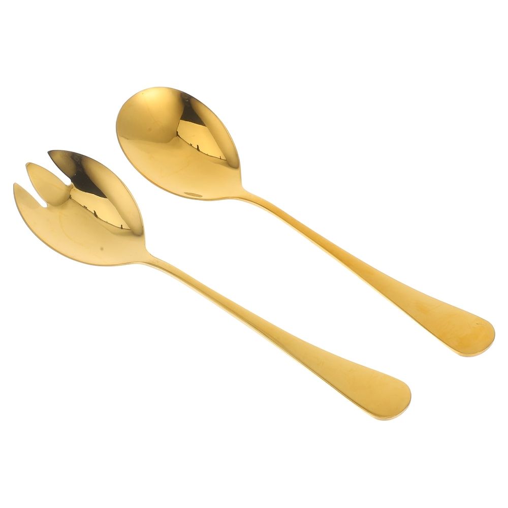 1Set Golden Stainless Steel Salad Serving Set Ergonomic Spoon and Fork for Daily Use