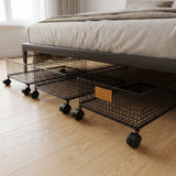 Storage for Under Bed Black Metal Rolling Container with Stackable Multilayer Design
